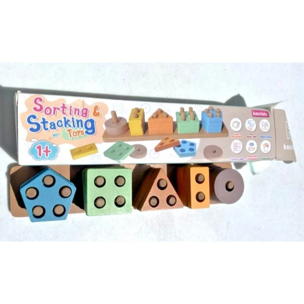 Kekristv Montessori Wooden Shapes Sorting, Stacking, Colors Puzzle Learn Toddler